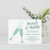 Brunch en Bubbly | Opvallende groene champagne Kaart (Staand voorkant)