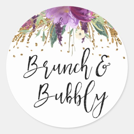 Brunch en Bubbly Paarse Amethist Vrijgezellenfeest Ronde Sticker (Voorkant)
