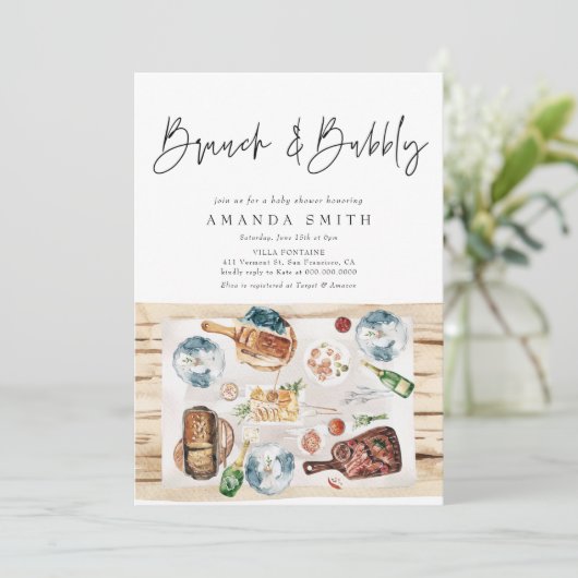 Brunch en Bubbly Picnic BBQ Red Plaid Baby shower Kaart (Staand voorkant)