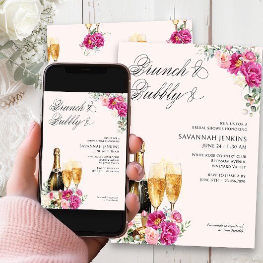Brunch en Bubbly Pink Champagne Vrijgezellenfeest Kaart
