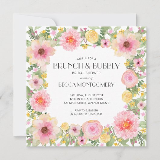 Brunch en Bubbly Pink Floral Vrijgezellenfeest Kaart (Voorkant)