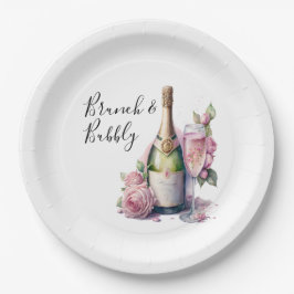 Brunch en Bubbly Pink Floral Vrijgezellenfeest Papieren Bordje