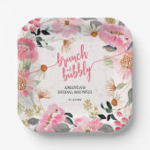 Brunch en Bubbly Pink Floral Vrijgezellenfeest Papieren Bordje (Voorkant)