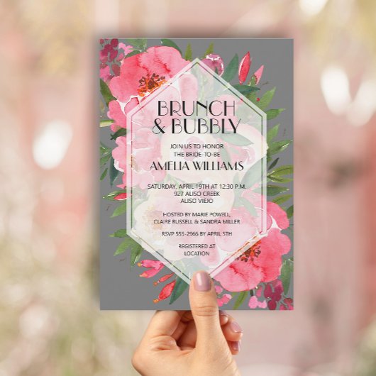 Brunch en Bubbly Pink Peonies Vrijgezellenfeest Kaart