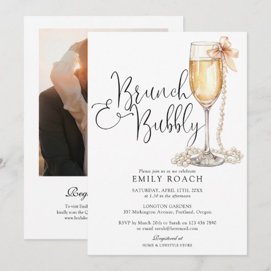 Brunch en Bubbly QR Code Foto Vrijgezellenfeest Kaart (Voorkant / Achterkant)