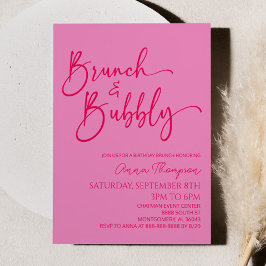 Brunch en Bubbly Roze Verjaardag Brunch Party Kaart