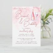 Brunch en Bubbly Roze Waterverf Moederdag Kaart (Staand voorkant)