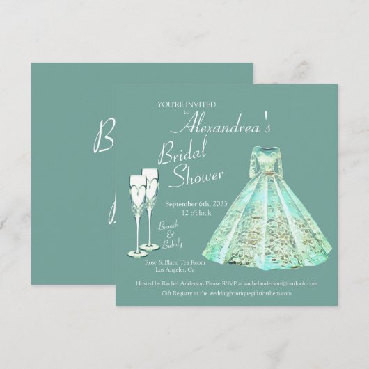 Brunch en Bubbly Sage Groen Vrijgezellenfeest Kaart (Voorkant / Achterkant)