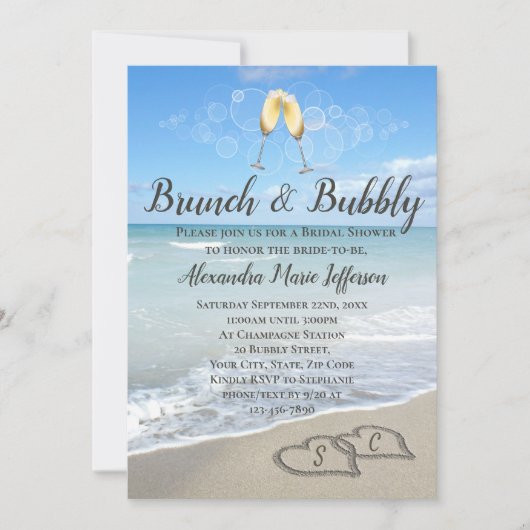 Brunch en Bubbly Sand Hearts Beach Vrijgezellenfee Kaart (Voorkant)