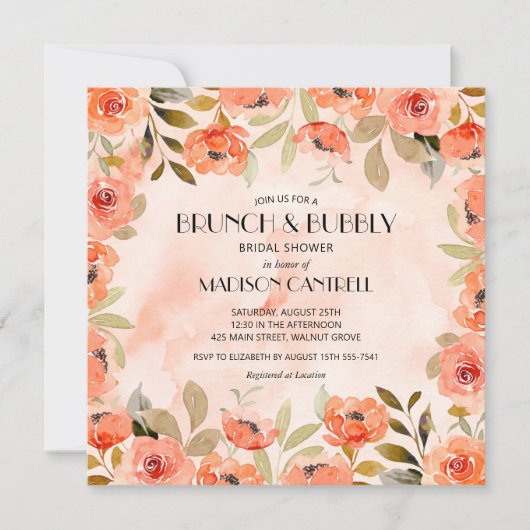 Brunch en Bubbly Sinaasappel Bloemen Vrijgezellenf Kaart (Voorkant)