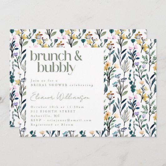 Brunch en Bubbly Spring Floral Vrijgezellenfeest Kaart (Voorkant / Achterkant)