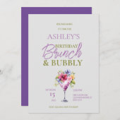 Brunch en Bubbly Verjaardag Uitnodiging (Voorkant / Achterkant)