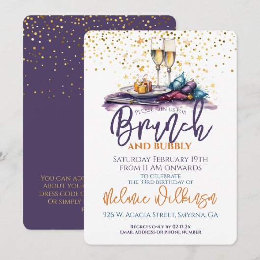 Brunch en Bubbly Verjaardagsfeest Kaart (Voorkant / Achterkant)