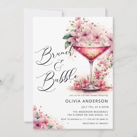 Brunch en Bubbly Vrijgezellenfeest Bloemen Kaart (Voorkant)