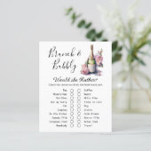 Brunch en Bubbly Vrijgezellenfeest Game Kaart (Staand voorkant)