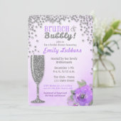 Brunch en Bubbly Vrijgezellenfeest Glitter Uitnodi Kaart (Staand voorkant)