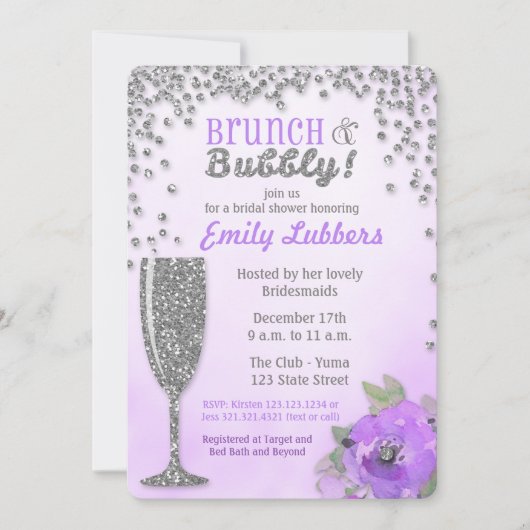 Brunch en Bubbly Vrijgezellenfeest Glitter Uitnodi Kaart (Voorkant)