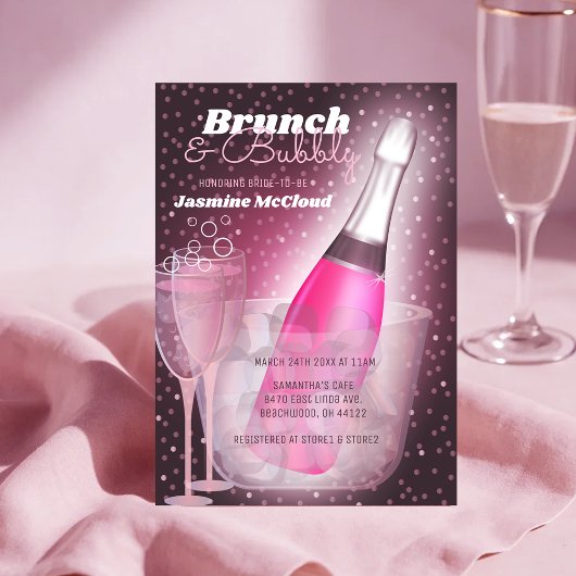 Brunch en Bubbly Vrijgezellenfeest Roze Champagne Kaart