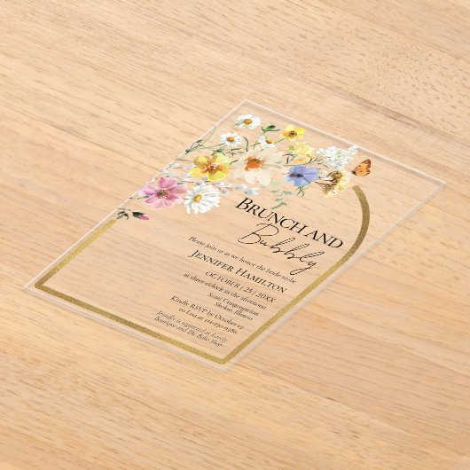 Brunch en Bubbly | Wildflower Boho Vrijgezellenfee Acryl Uitnodigingen (Laagn)