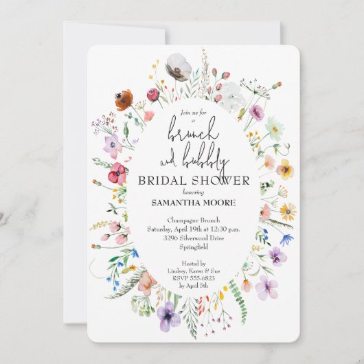 Brunch en Bubbly Wildflower Vrijgezellenfeest Kaart (Voorkant)