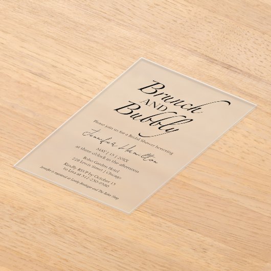 Brunch en Bubbly | Zwart-wit Vrijgezellenfeest Acryl Uitnodigingen (Laagn)