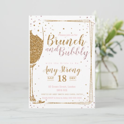 Brunch en Bubely glittered met 2 gestreepte backgr Kaart (Staand voorkant)