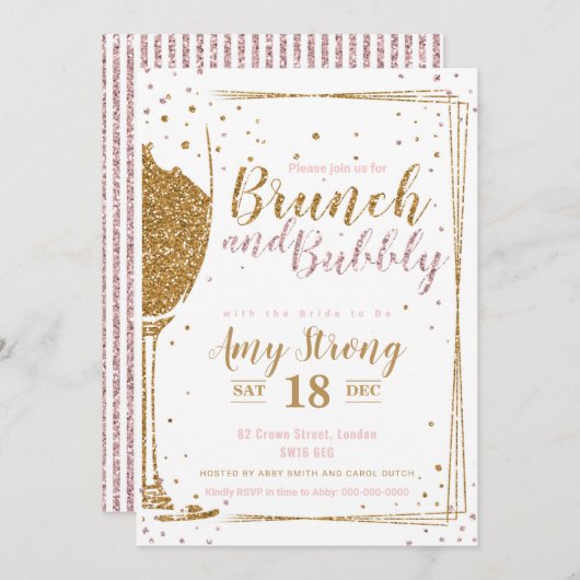 Brunch en Bubely glittered met 2 gestreepte backgr Kaart (Voorkant / Achterkant)