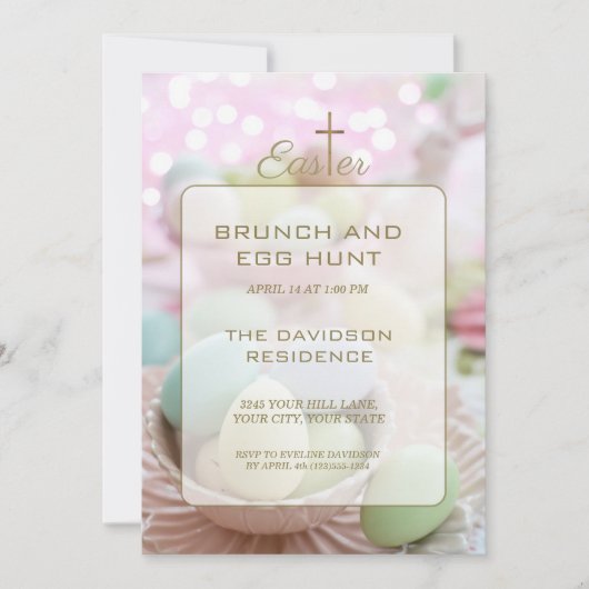Brunch en eierzoektocht roze groene strepen kaart (Voorkant)