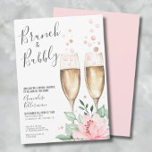 Brunch En Mousserend Roze Bloemige Bruidsdouche Kaart