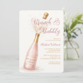 Brunch en Mousserende Roze Champagne Bruidsfeest Kaart (Staand voorkant)