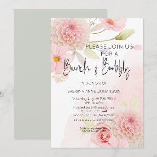 Brunch en roze Floral Vrijgezellenfeest Invita Kaart