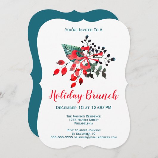 Brunch Event Winter Florals & Berries Red en Blauw Kaart (Voorkant / Achterkant)