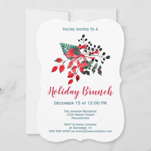 Brunch Event Winter Florals & Berries Red en Blauw Kaart (Voorkant)