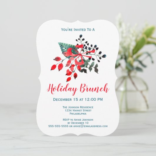 Brunch Event Winter Florals & Berries Red en Blauw Kaart (Staand voorkant)