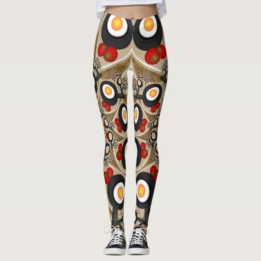Brunch Fractal Art Funny Food, Tomaten, Eieren Leggings (Voorkant)