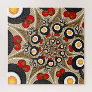 Brunch Fractal Art Funny Food, Tomaten, Eieren Legpuzzel