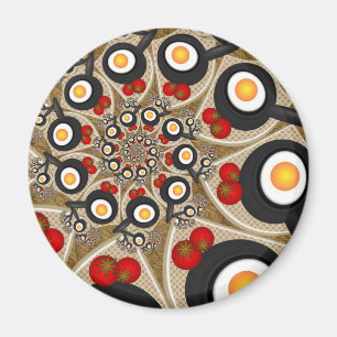 Brunch Fractal Art Funny Food, Tomaten, Eieren Magneet
