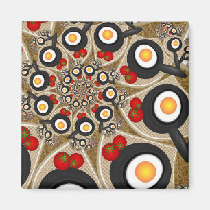 Brunch Fractal Art Funny Food, Tomaten, Eieren Magneet