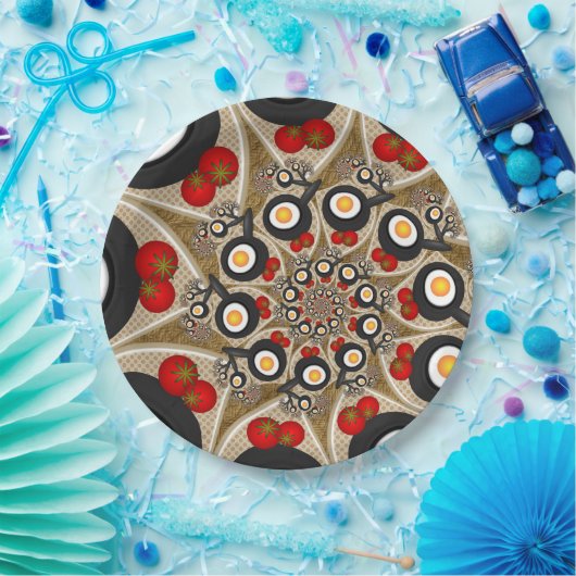 Brunch Fractal Art Funny Food, Tomaten, Eieren Papieren Bordje (Feest)