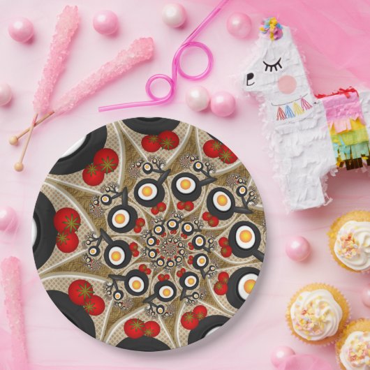 Brunch Fractal Art Funny Food, Tomaten, Eieren Papieren Bordje (Feest)