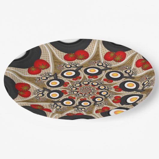Brunch Fractal Art Funny Food, Tomaten, Eieren Papieren Bordje (Gekanteld)