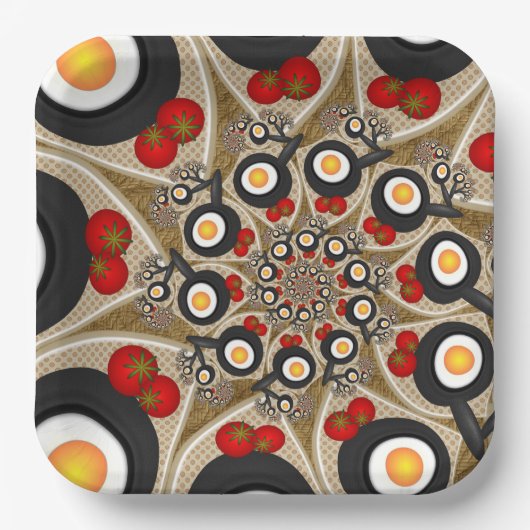 Brunch Fractal Art Funny Food, Tomaten, Eieren Papieren Bordje (Voorkant)