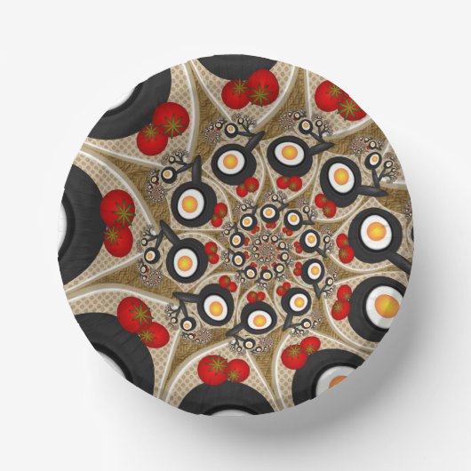 Brunch Fractal Art Funny Food, Tomaten, Eieren Papieren Kommen (Voorkant)