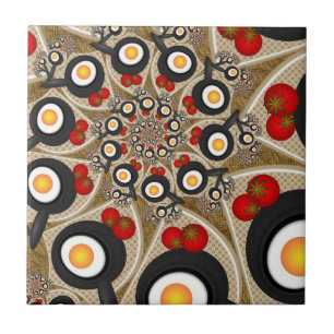 Brunch Fractal Art Funny Food, Tomaten, Eieren Tegeltje