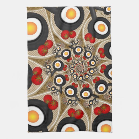 Brunch Fractal Art Funny Food, Tomatoes, Eggs Theedoek (Verticaal)
