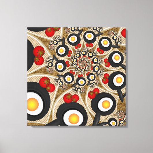 Brunch Fractal Funny Food, Tomaten, Eggs Triptych Canvas Afdruk (Voorkant)