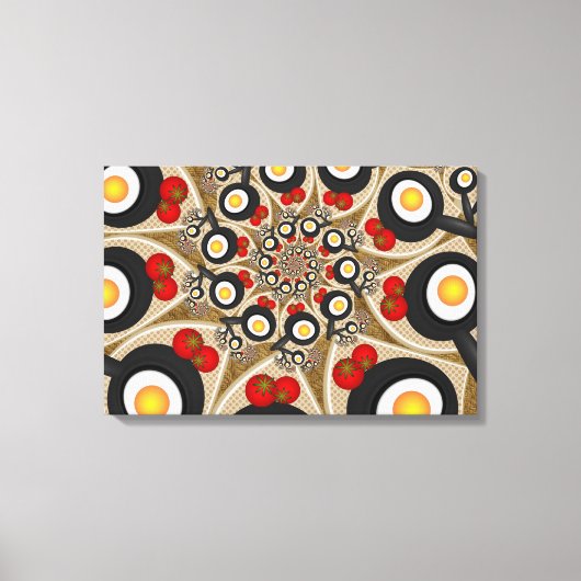 Brunch Fractal Funny Food, Tomaten, Eggs Triptych Canvas Afdruk (Voorkant)