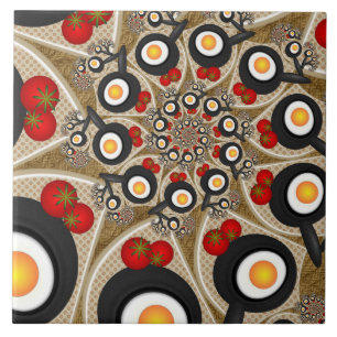Brunch Fractal Kunst Grappig Eten, Tomaten, Eieren Tegeltje