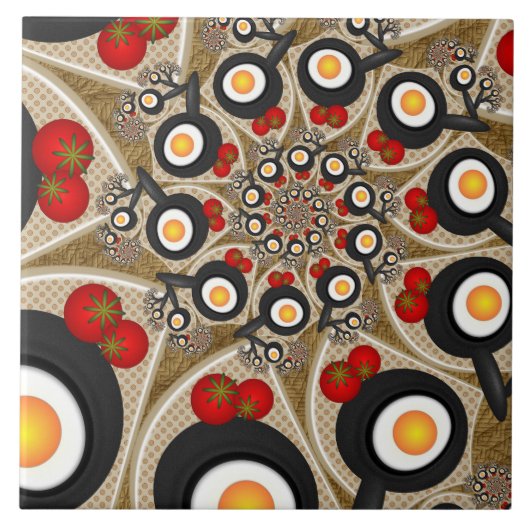 Brunch Fractal Kunst Grappig Eten, Tomaten, Eieren Tegeltje (Voorkant)