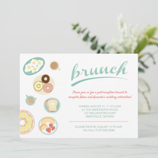 Brunch Invitation bruiloft party en familie Kaart (Staand voorkant)